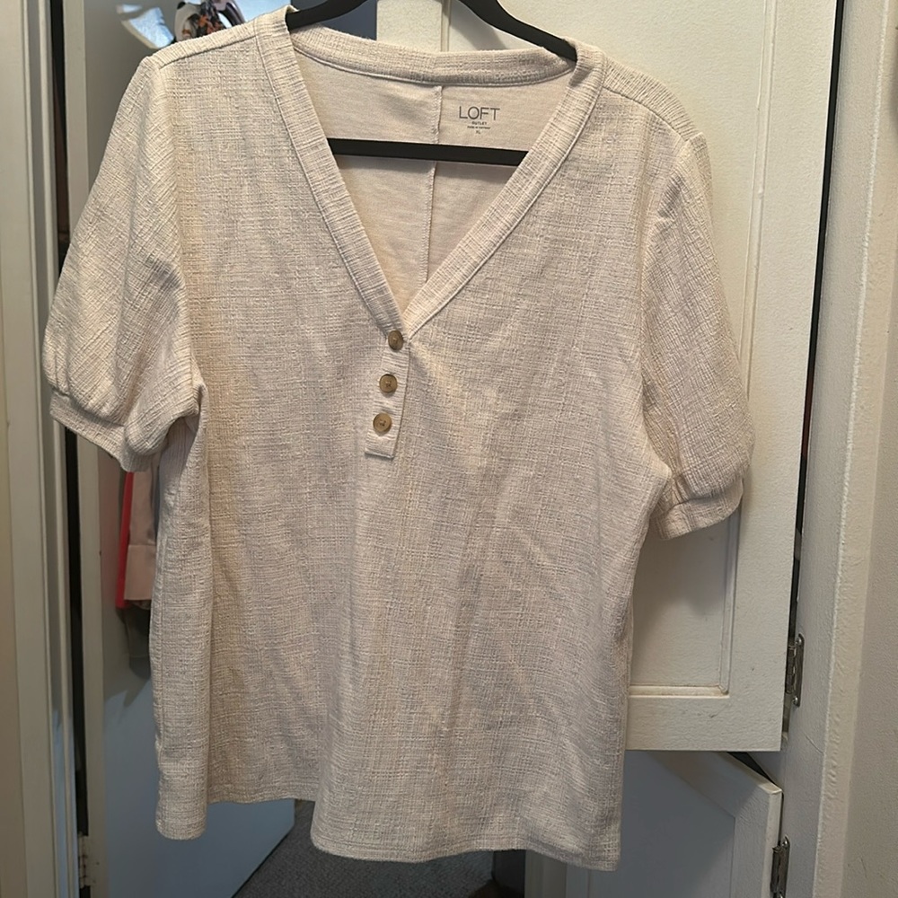 LOFT XL short sleeve beige cotton shirt